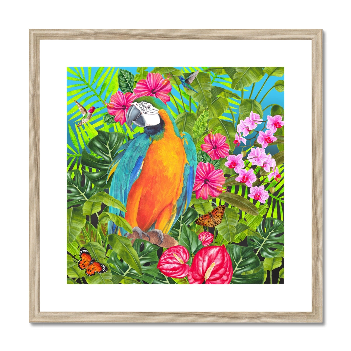 Tropical Dreams Floral Bird Art Framed & Mounted Print