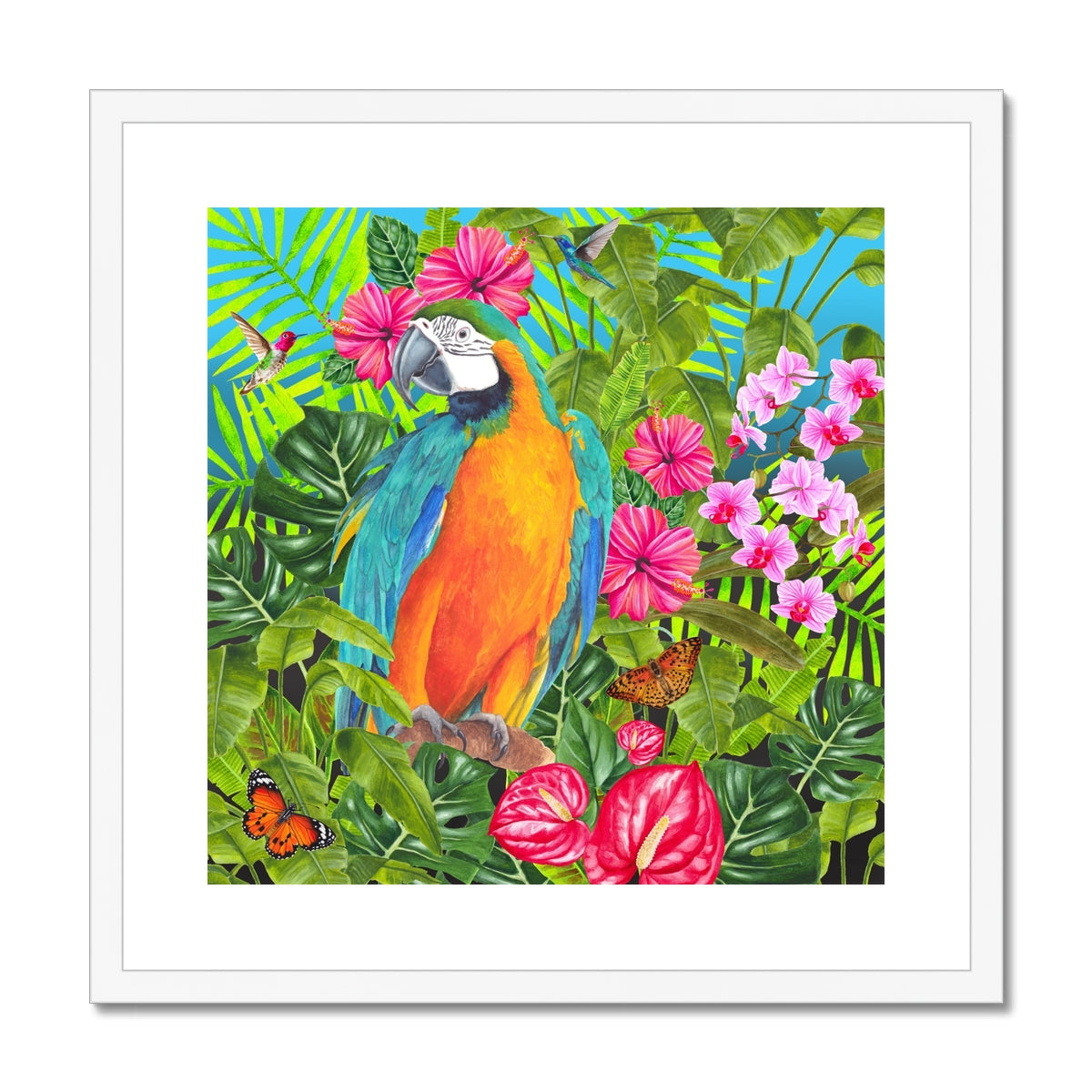 Tropical Dreams Floral Bird Art Framed & Mounted Print