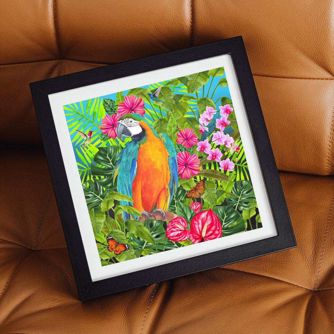 Tropical Dreams Floral Bird Art Framed & Mounted Print