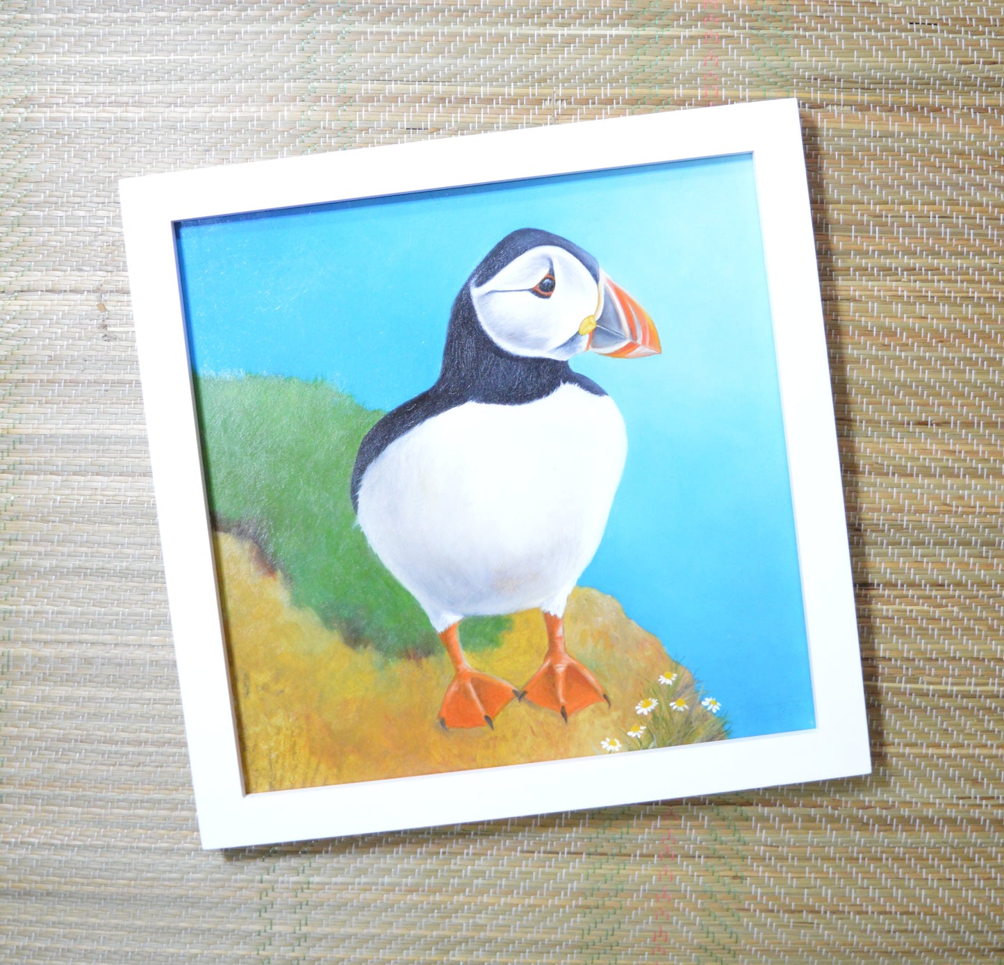 Original Oil Pastel Puffin Painting