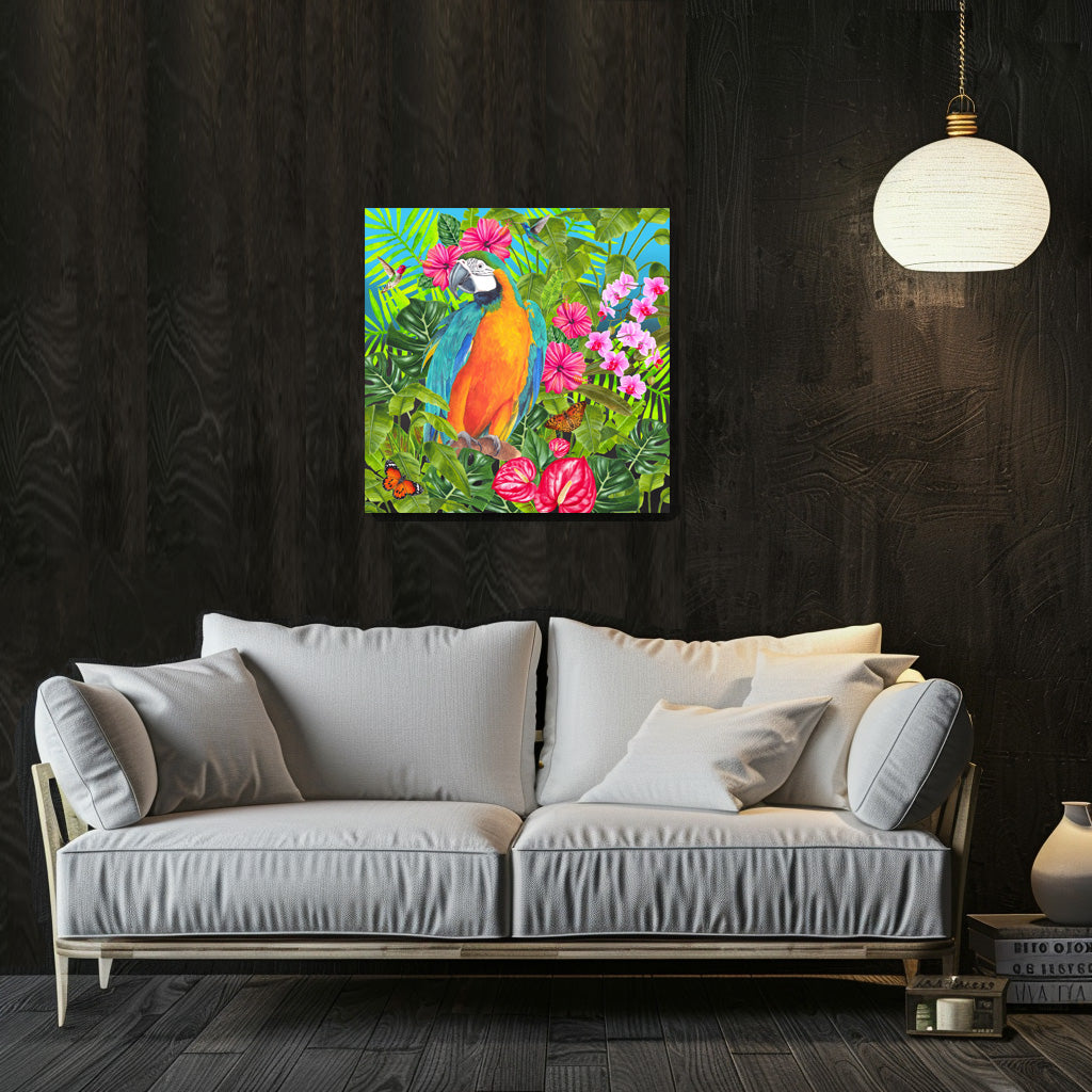 Tropical Dreams Floral Bird Art Canvas Print