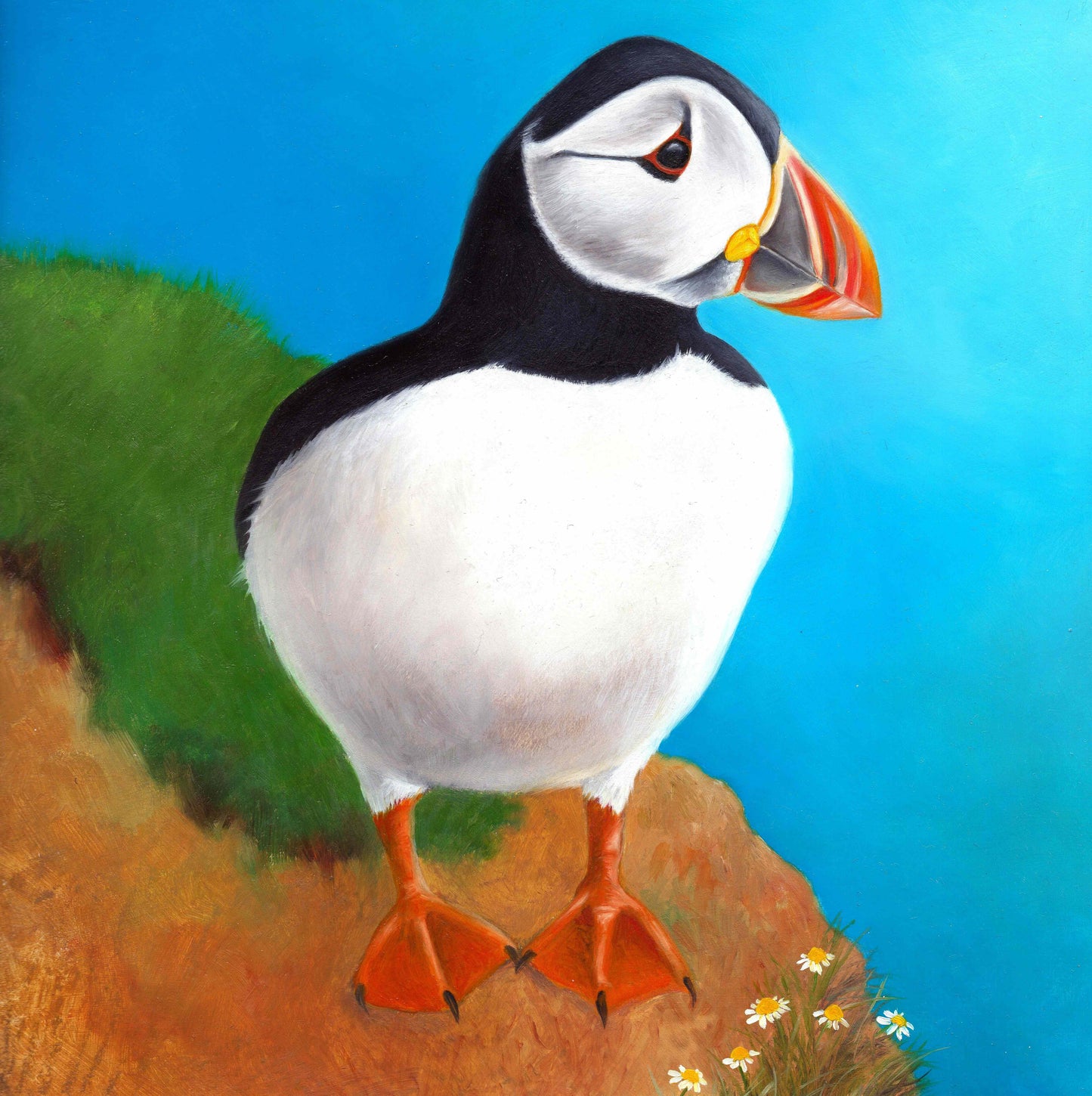 Original Oil Pastel Puffin Painting