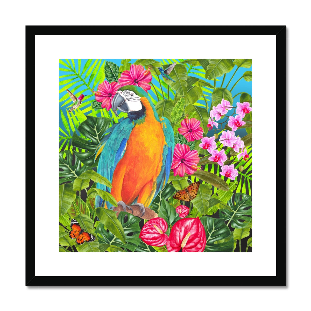 Tropical Dreams Floral Bird Art Framed & Mounted Print
