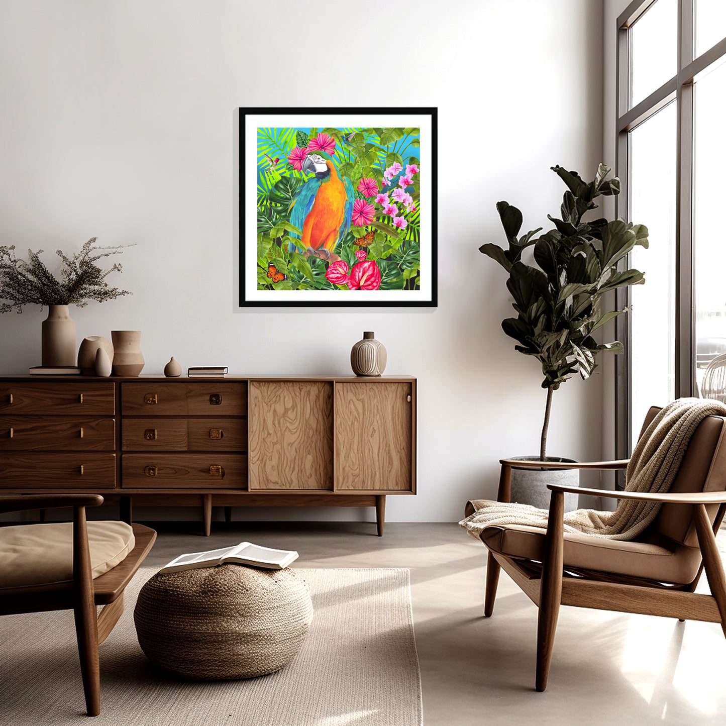 Tropical Dreams Floral Bird Art Framed & Mounted Print