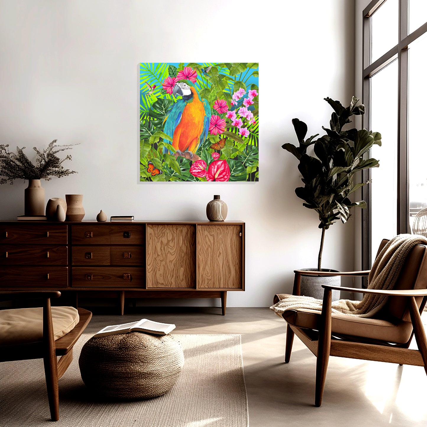 Tropical Dreams Floral Bird Art Canvas Print