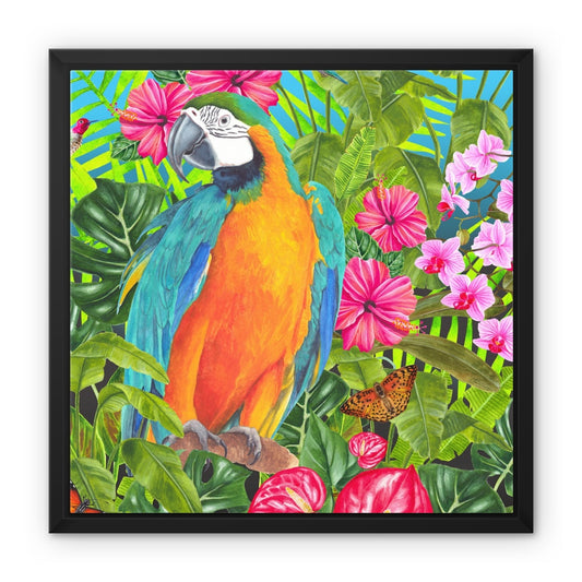 Tropical Dreams Floral Bird Art Framed Canvas Print