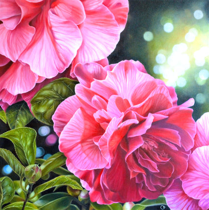 Anticipation Camellia Floral Oil Painting