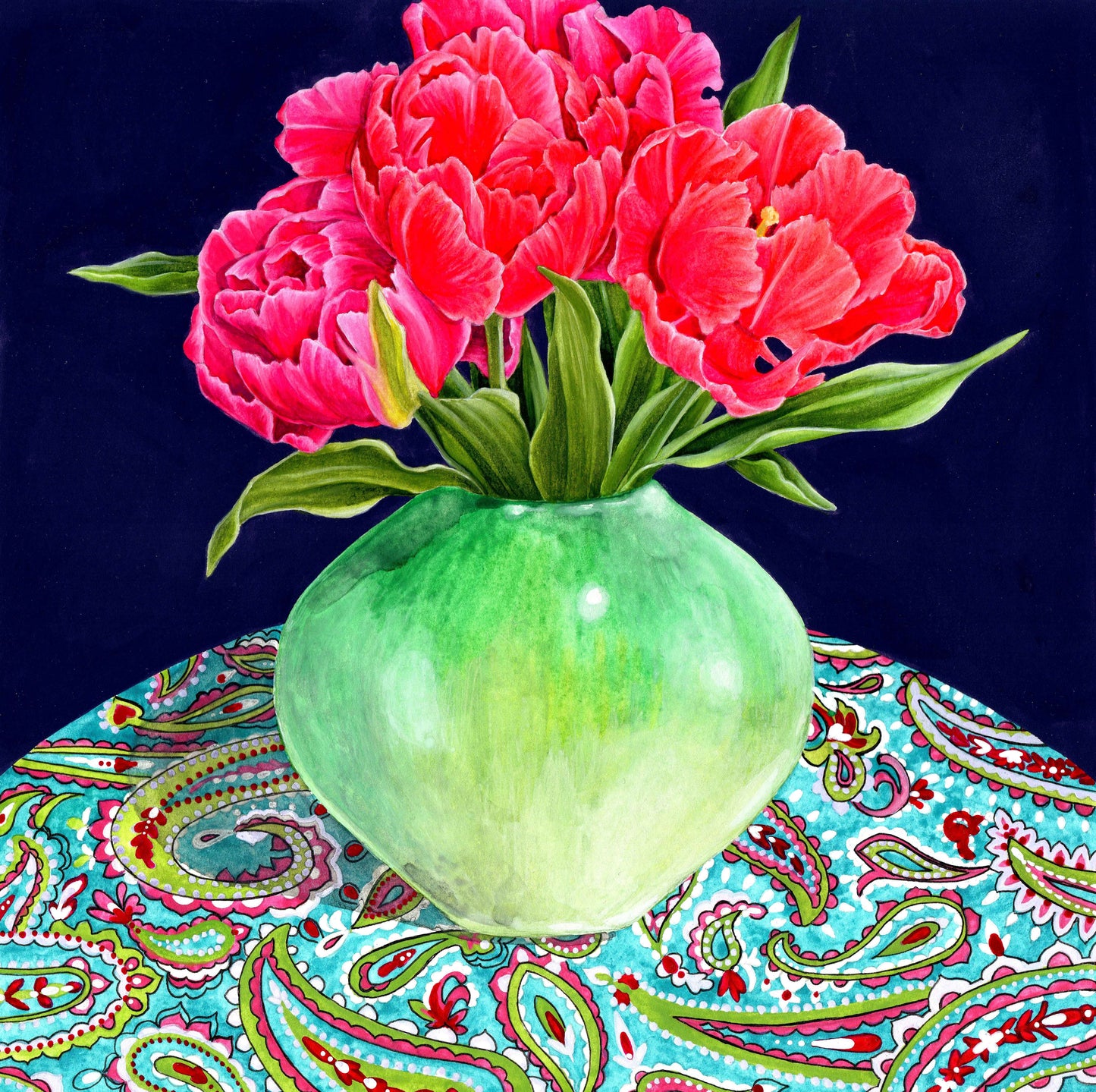 Vase of Tulips Original Mixed Media Painting