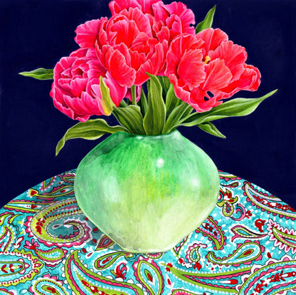 Vase of Tulips Original Mixed Media Painting