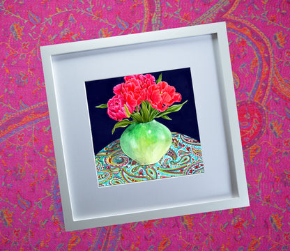 Vase of Tulips Original Mixed Media Painting