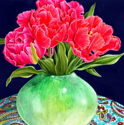 Vase of Tulips Original Mixed Media Painting