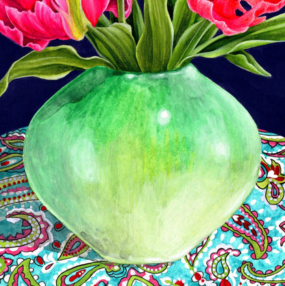 Vase of Tulips Original Mixed Media Painting