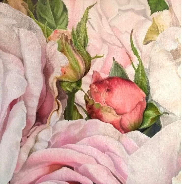 Pink Rose Adagio Original Rose Oil Painting on Linen